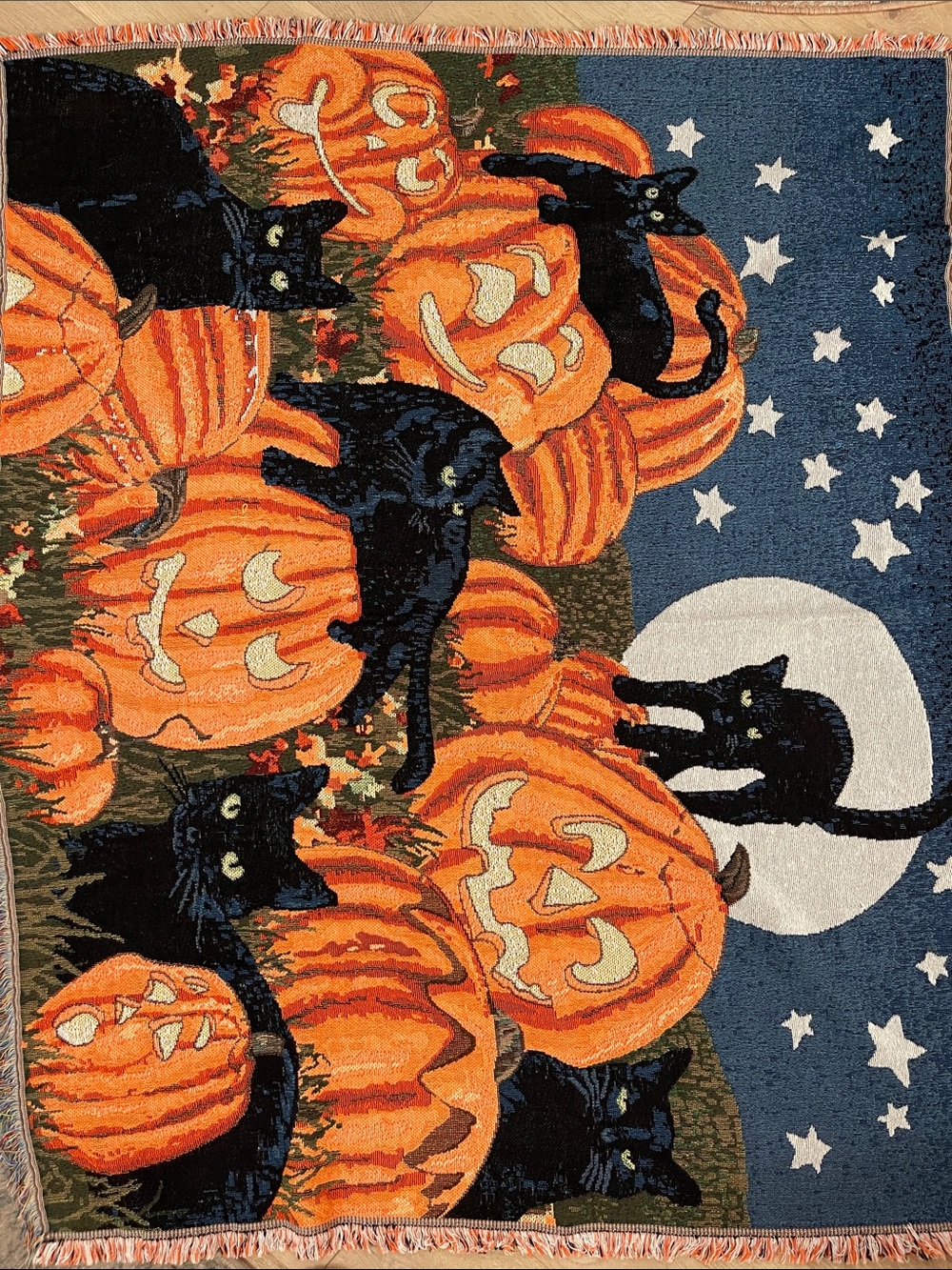 Halloween Black Cat & Pumpkin Throw Blanket
